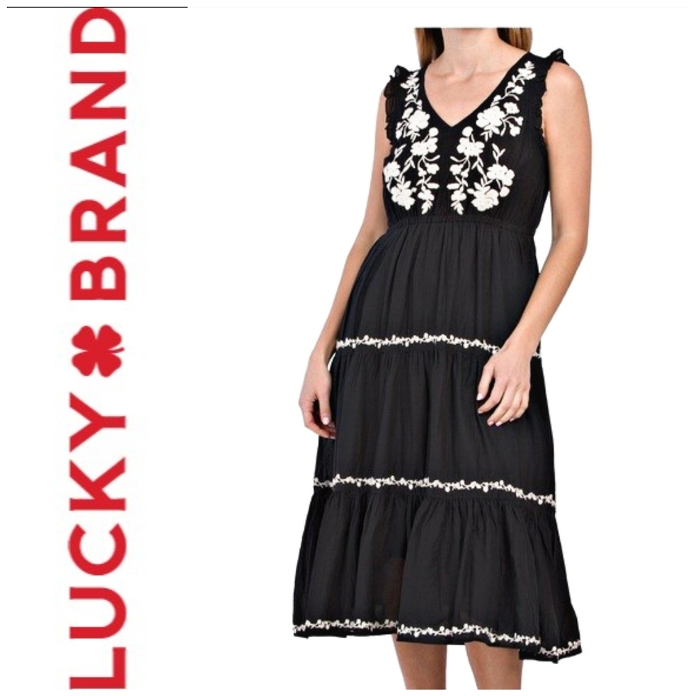 Embroidered Tiered Midi Dress